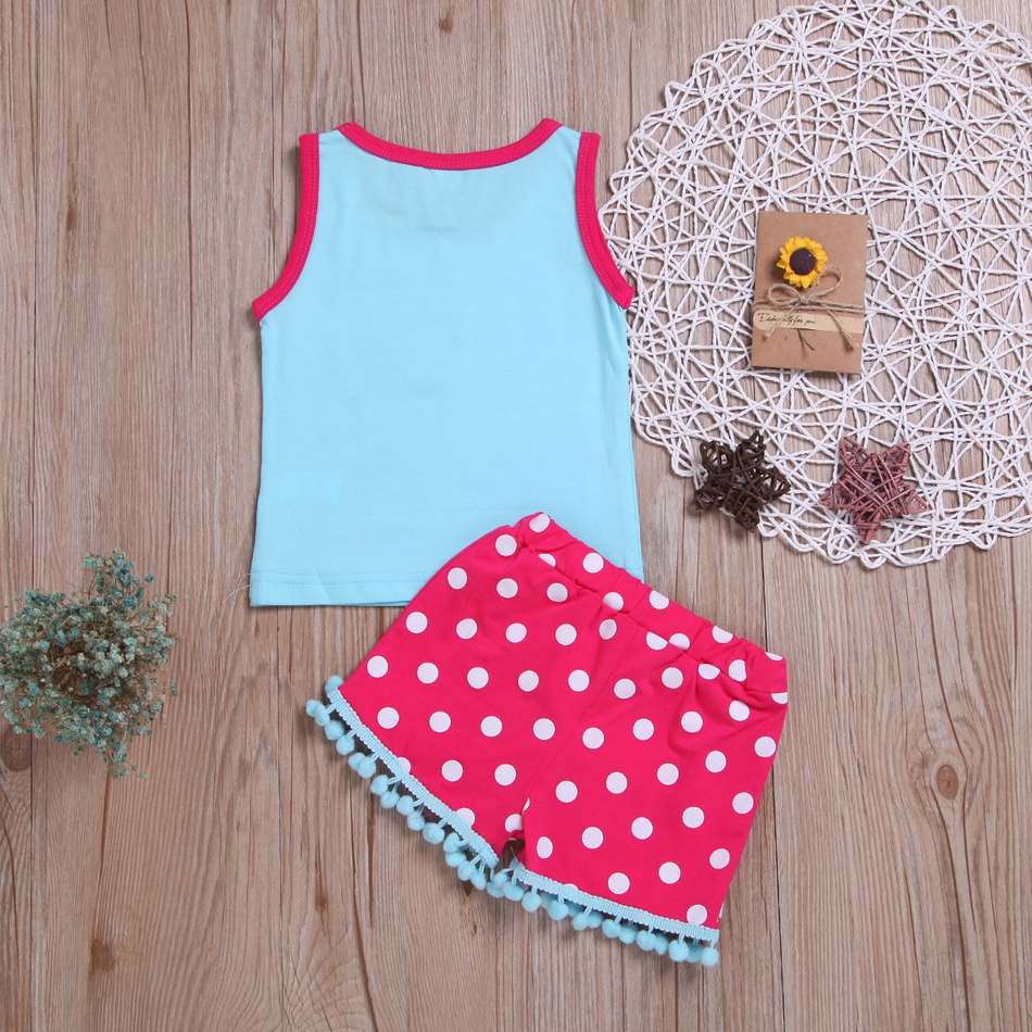 Baby DADDY’S GIRL Sleeveless Top and Pompon Decor Dotted Shorts Set